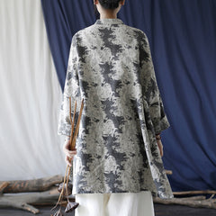 Vintage Chinese Printed Shirt, Loose Casual Linen Long Shirt Plus