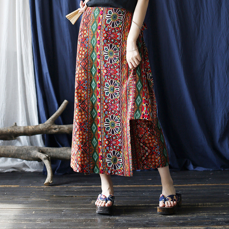 Summer Printed skirt, Printed Wrap skirt, Vintage Chinese skirt