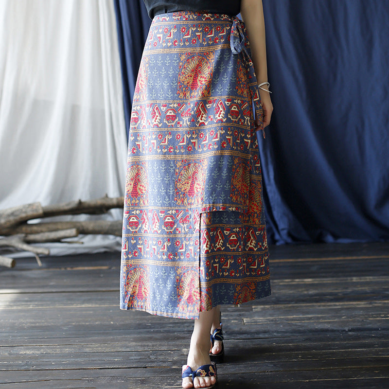 Summer Printed skirt, Printed Wrap skirt, Vintage Chinese skirt