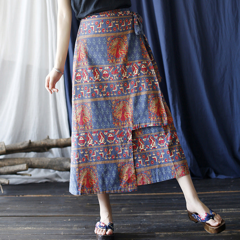 Summer Printed skirt, Printed Wrap skirt, Vintage Chinese skirt