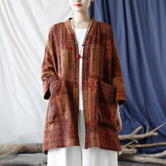 Loose printed cotton kimono, vintage cotton linen jacket