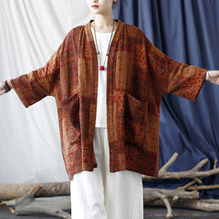 Loose printed cotton kimono, vintage cotton linen jacket