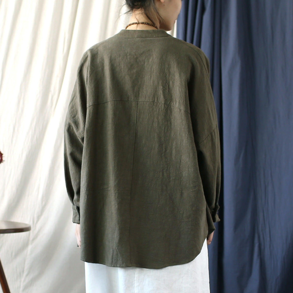 Vintage Standing Collar Frog Button Shirt, Chinese Loose Casual Cotton  Linen Jacket