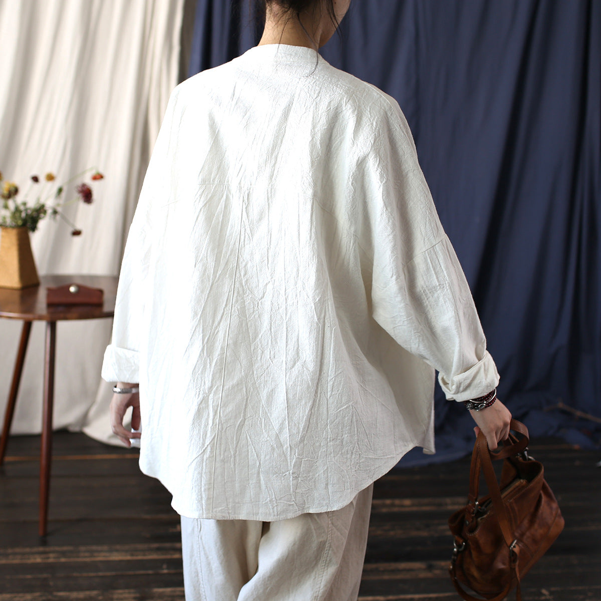 Vintage Standing Collar Frog Button Shirt, Chinese Loose Casual Cotton  Linen Jacket