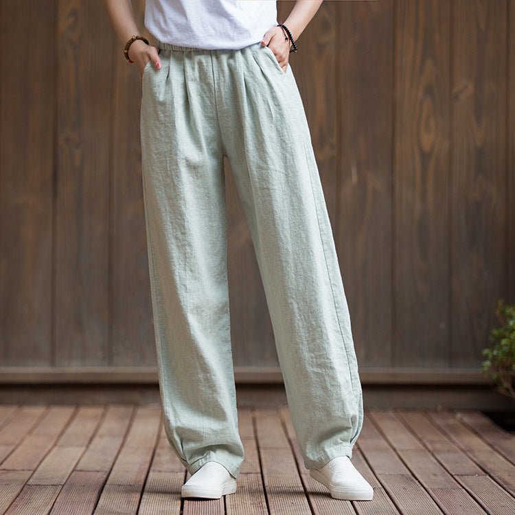 Women's Summer Linen Pants, 11 Color Loose Casual Elastic Waist Cotton Linen Pants