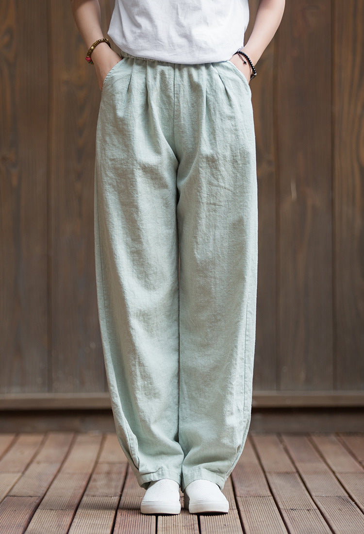 Women's Summer Linen Pants, 11 Color Loose Casual Elastic Waist Cotton Linen Pants