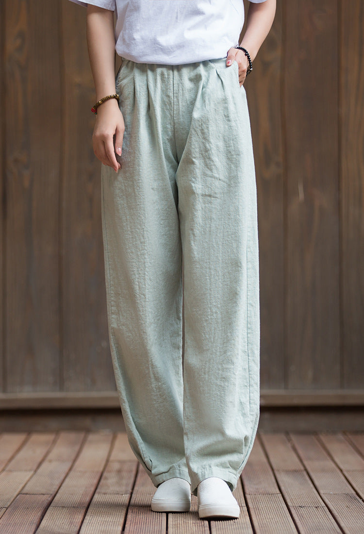 Women's Summer Linen Pants, 11 Color Loose Casual Elastic Waist Cotton Linen Pants