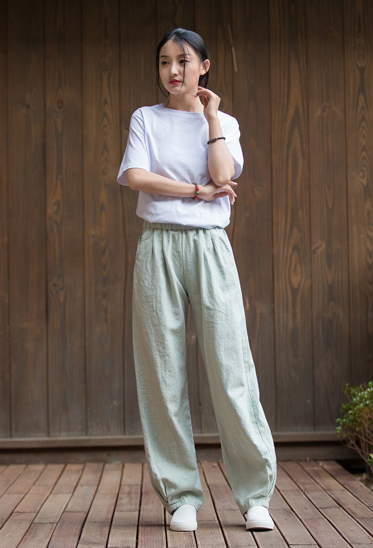 Women's Summer Linen Pants, 11 Color Loose Casual Elastic Waist Cotton Linen Pants