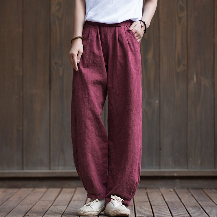 Women's Summer Linen Pants, 11 Color Loose Casual Elastic Waist Cotton Linen Pants