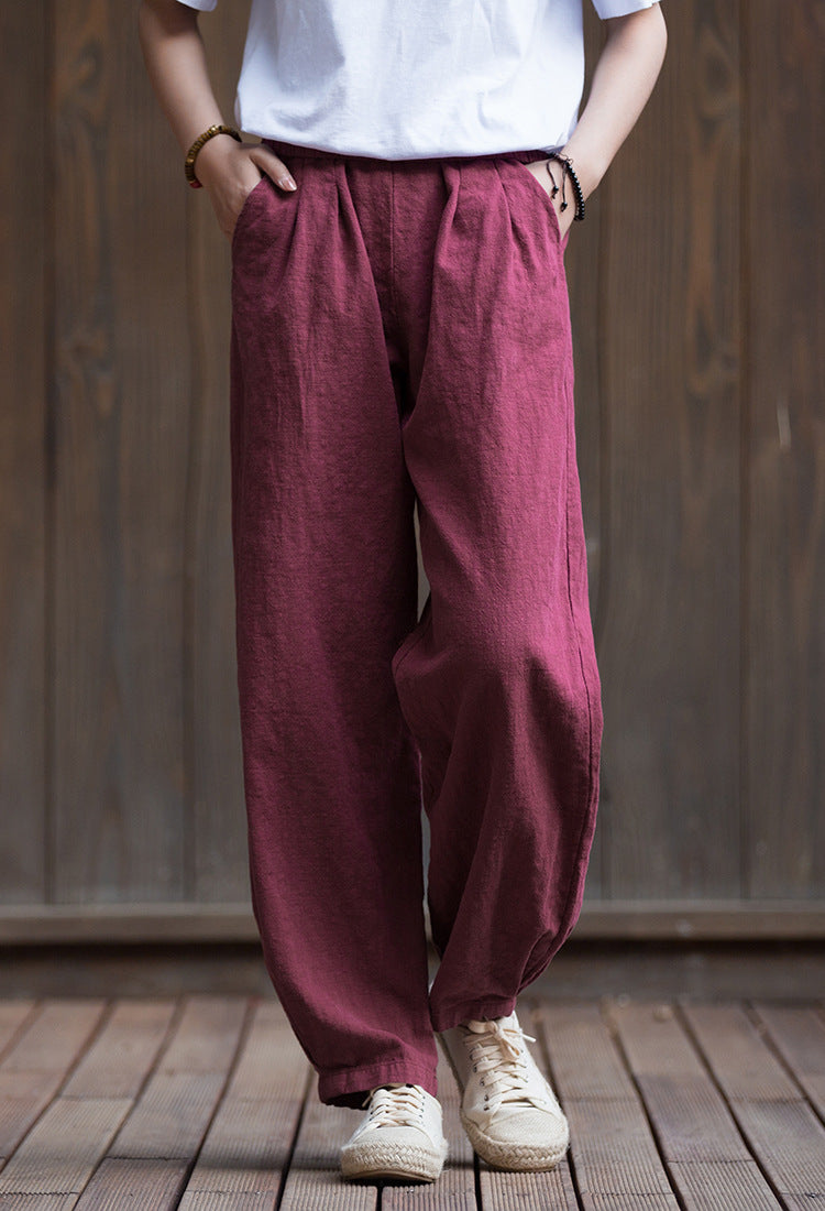 Women's Summer Linen Pants, 11 Color Loose Casual Elastic Waist Cotton Linen Pants