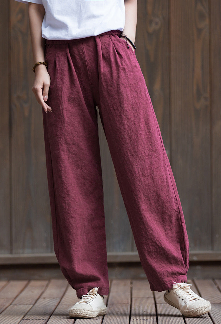 Women's Summer Linen Pants, 11 Color Loose Casual Elastic Waist Cotton Linen Pants