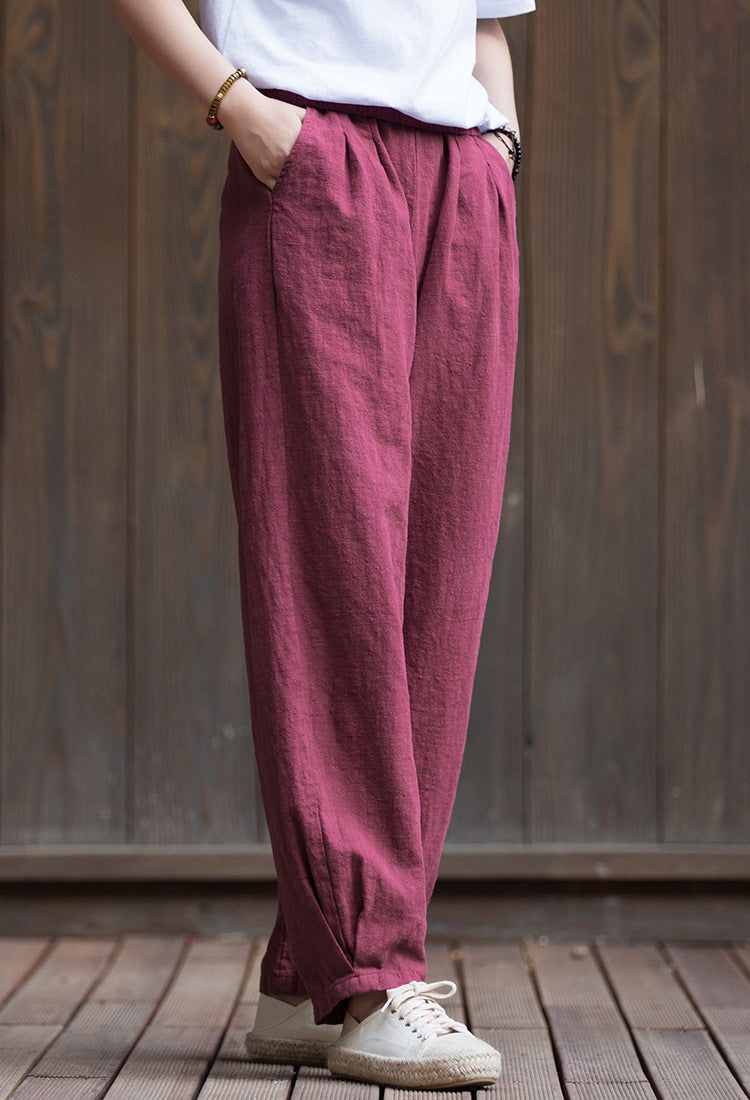 Women's Summer Linen Pants, 11 Color Loose Casual Elastic Waist Cotton Linen Pants