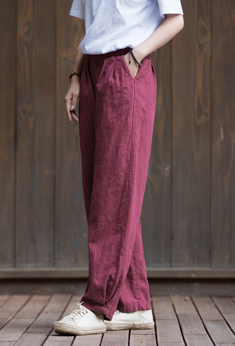 Women's Summer Linen Pants, 11 Color Loose Casual Elastic Waist Cotton Linen Pants