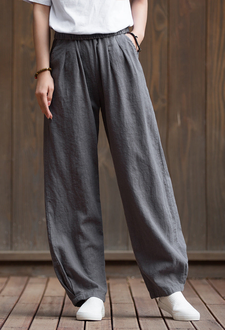 Women's Summer Linen Pants, 11 Color Loose Casual Elastic Waist Cotton Linen Pants