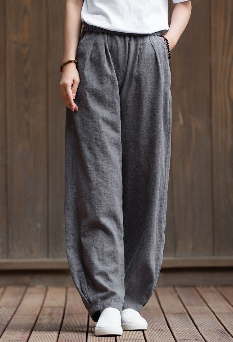 Women's Summer Linen Pants, 11 Color Loose Casual Elastic Waist Cotton Linen Pants