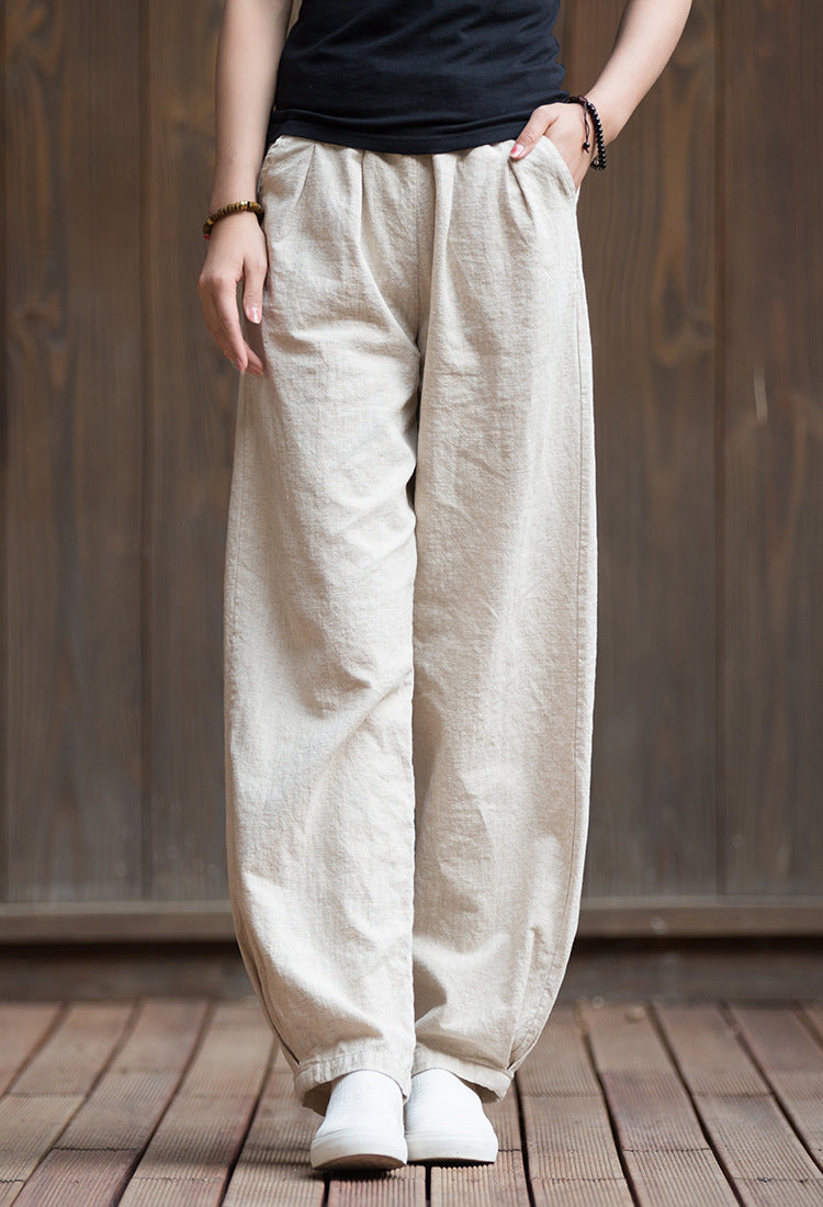 Women's Summer Linen Pants, 11 Color Loose Casual Elastic Waist Cotton Linen Pants