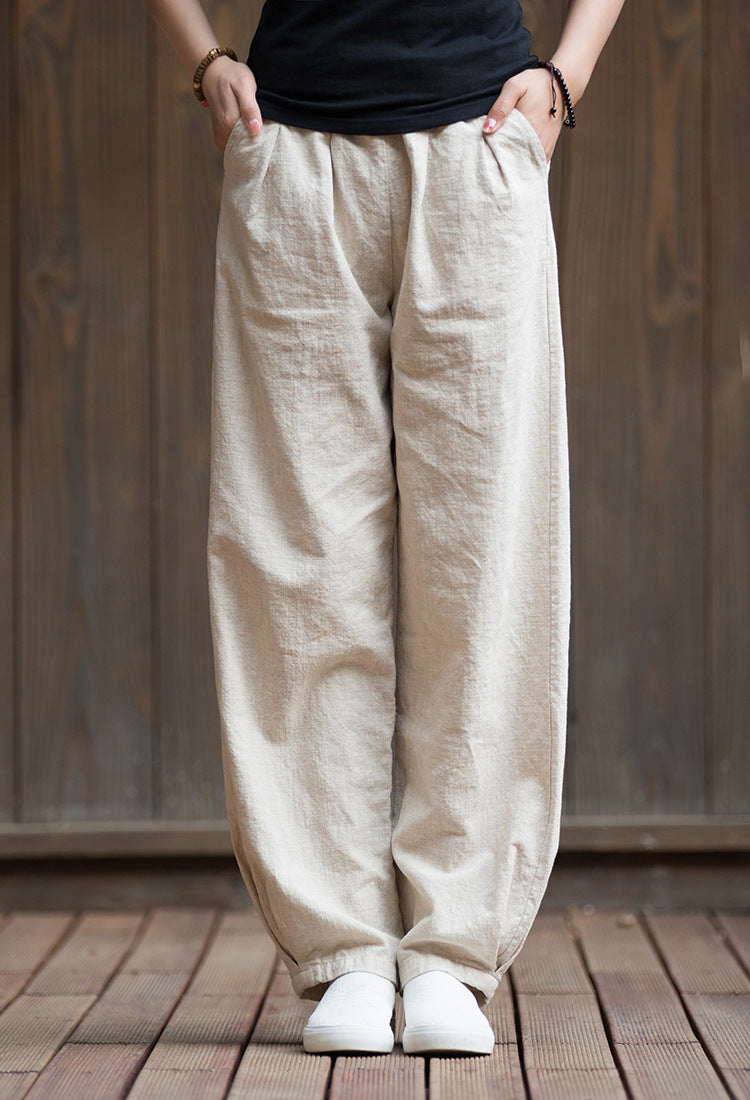 Women's Summer Linen Pants, 11 Color Loose Casual Elastic Waist Cotton Linen Pants