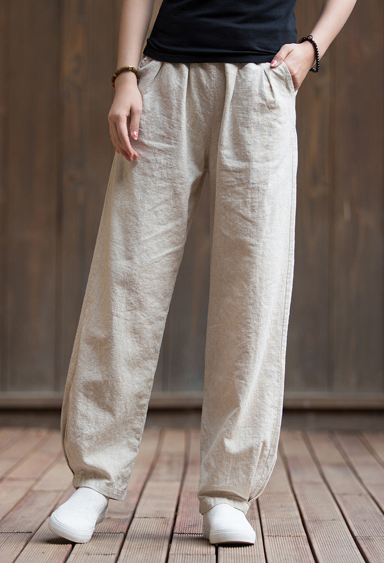 Women's Summer Linen Pants, 11 Color Loose Casual Elastic Waist Cotton Linen Pants