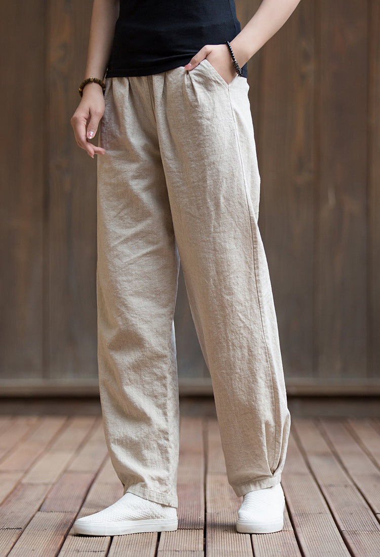 Women's Summer Linen Pants, 11 Color Loose Casual Elastic Waist Cotton Linen Pants