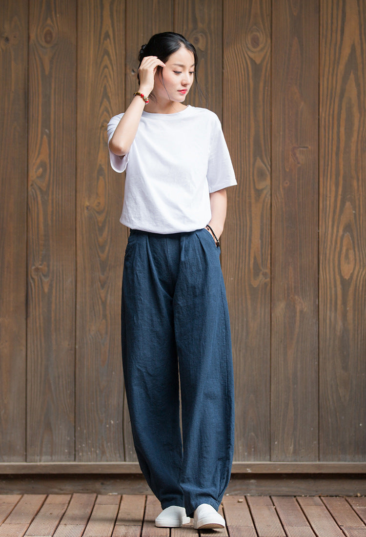 Women's Summer Linen Pants, 11 Color Loose Casual Elastic Waist Cotton Linen Pants