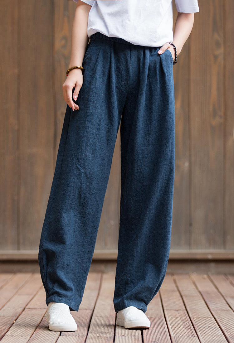 Women's Summer Linen Pants, 11 Color Loose Casual Elastic Waist Cotton Linen Pants