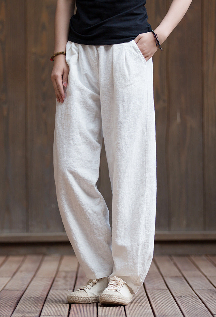 Women's Summer Linen Pants, 11 Color Loose Casual Elastic Waist Cotton Linen Pants