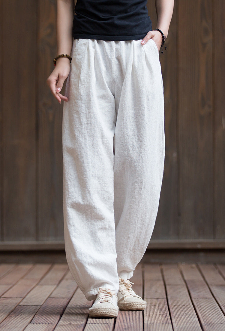 Women's Summer Linen Pants, 11 Color Loose Casual Elastic Waist Cotton Linen Pants