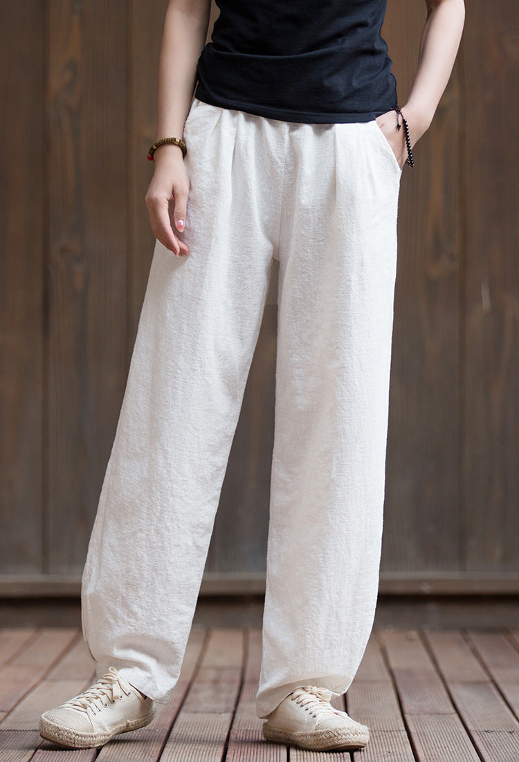 Women's Summer Linen Pants, 11 Color Loose Casual Elastic Waist Cotton Linen Pants