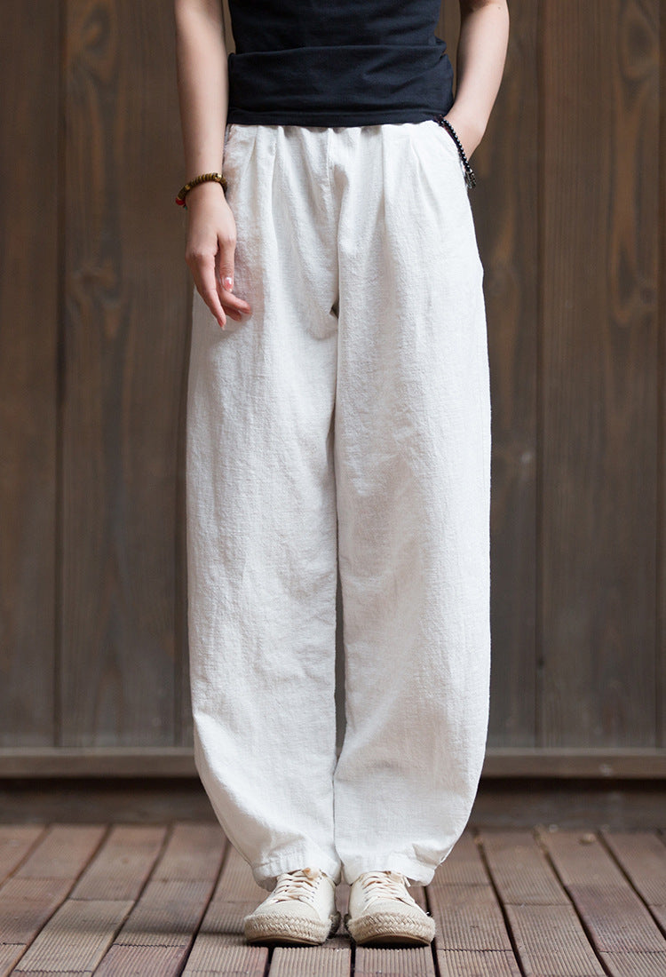 Women's Summer Linen Pants, 11 Color Loose Casual Elastic Waist Cotton Linen Pants