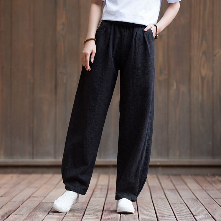 Women's Summer Linen Pants, 11 Color Loose Casual Elastic Waist Cotton Linen Pants