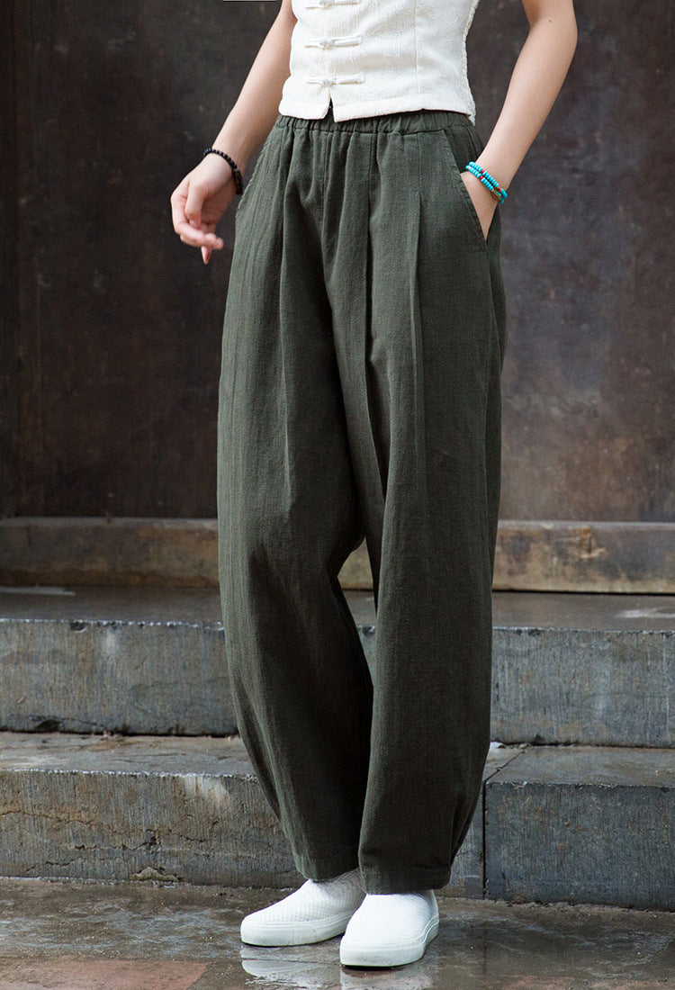 Women's Summer Linen Pants, 11 Color Loose Casual Elastic Waist Cotton Linen Pants