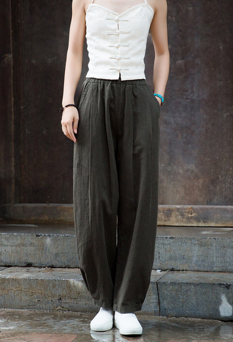 Women's Summer Linen Pants, 11 Color Loose Casual Elastic Waist Cotton Linen Pants