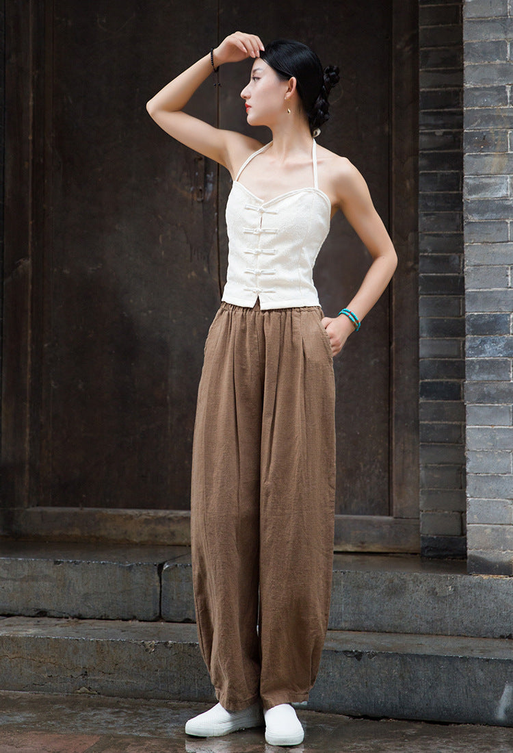 Women's Summer Linen Pants, 11 Color Loose Casual Elastic Waist Cotton Linen Pants