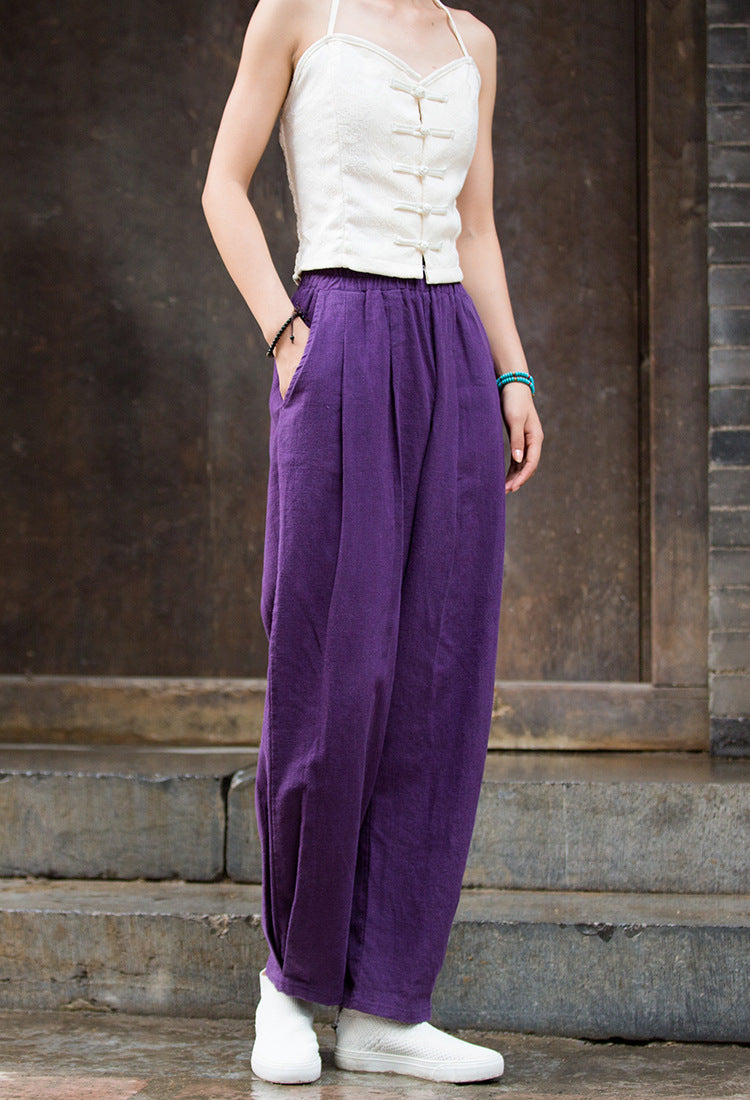 Women's Summer Linen Pants, 11 Color Loose Casual Elastic Waist Cotton Linen Pants