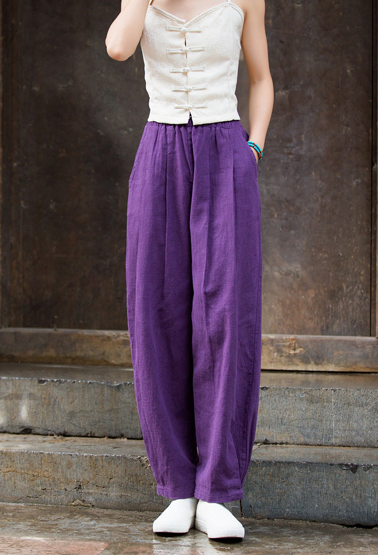 Women's Summer Linen Pants, 11 Color Loose Casual Elastic Waist Cotton Linen Pants