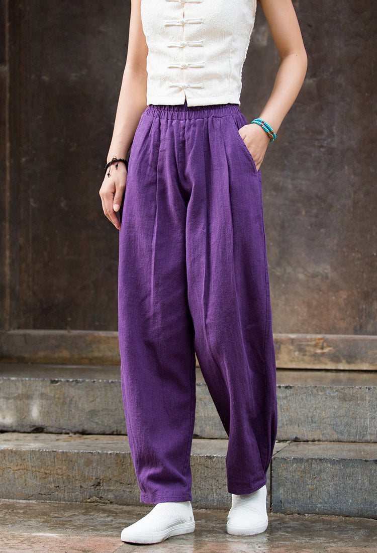 Women's Summer Linen Pants, 11 Color Loose Casual Elastic Waist Cotton Linen Pants