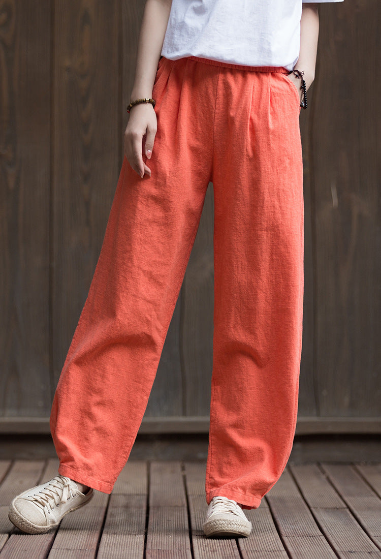 Women's Summer Linen Pants, 11 Color Loose Casual Elastic Waist Cotton Linen Pants