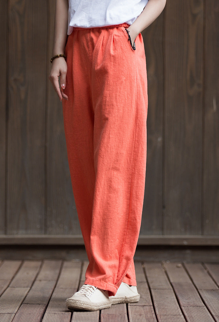 Women's Summer Linen Pants, 11 Color Loose Casual Elastic Waist Cotton Linen Pants