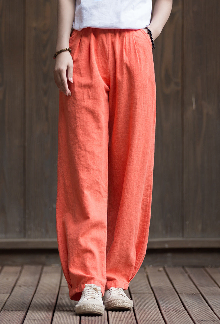 Women's Summer Linen Pants, 11 Color Loose Casual Elastic Waist Cotton Linen Pants