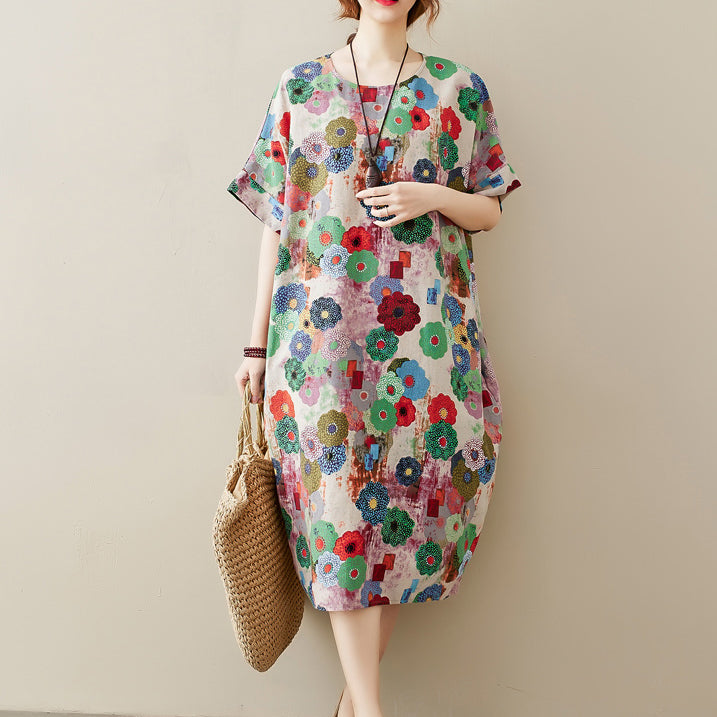 Special discounts Summer Short Sleeve Loose Floral Dresses,oversize dresses