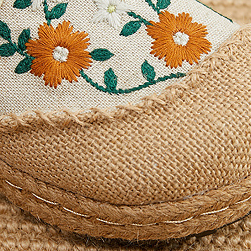 Summer Flower Embroidery Slippers,Vintage Handmade Cotton Linen Shoes,Bohemian Slippers