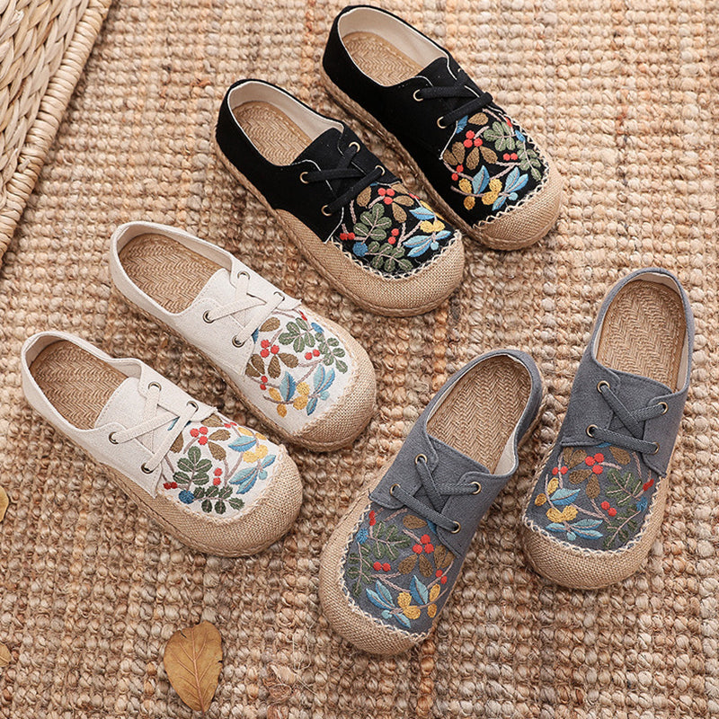 Embroidered cotton linen shoes, vintage loafers, women's handmade loafers