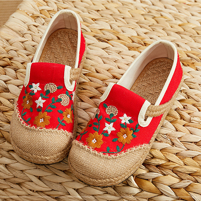 Embroidered Flower Cotton Linen Shoes,Vintage Casual Shoes,Women's Handmade Loafers