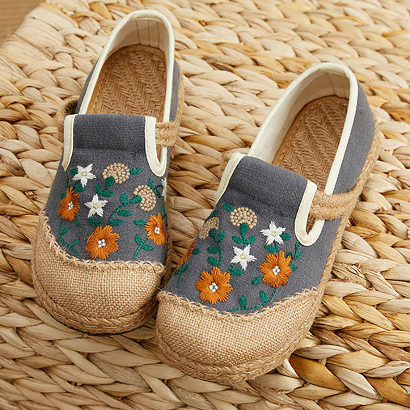 Embroidered Flower Cotton Linen Shoes,Vintage Casual Shoes,Women's Handmade Loafers