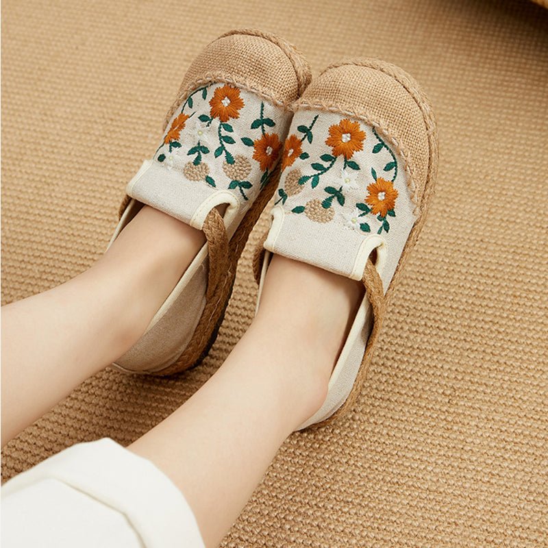 Embroidered Flower Cotton Linen Shoes,Vintage Casual Shoes,Women's Handmade Loafers