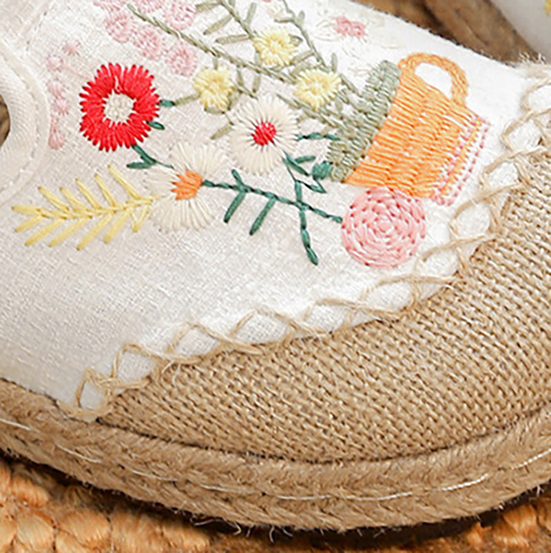 Summer Embroidery Flower Cotton Linen Shoes,Vintage Casual Shoes,Women's Handmade Loafers