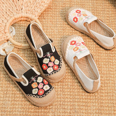 Embroidery summer cotton linen shoes,retro flower embroidery casual shoes,women handmade loafers