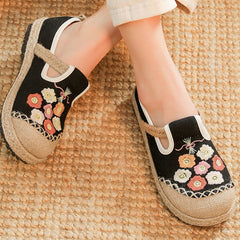 Embroidery summer cotton linen shoes,retro flower embroidery casual shoes,women handmade loafers