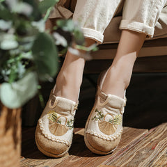 Women Cotton Linen Shoes,Vintage Summer Flower Embroidery Shoes,Vintage Handmade Cotton Linen Slippers