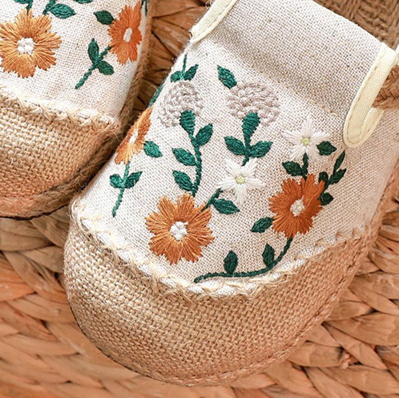 Summer cotton linen shoes, vintage embroidery linen shoes, women's summer casual shoes